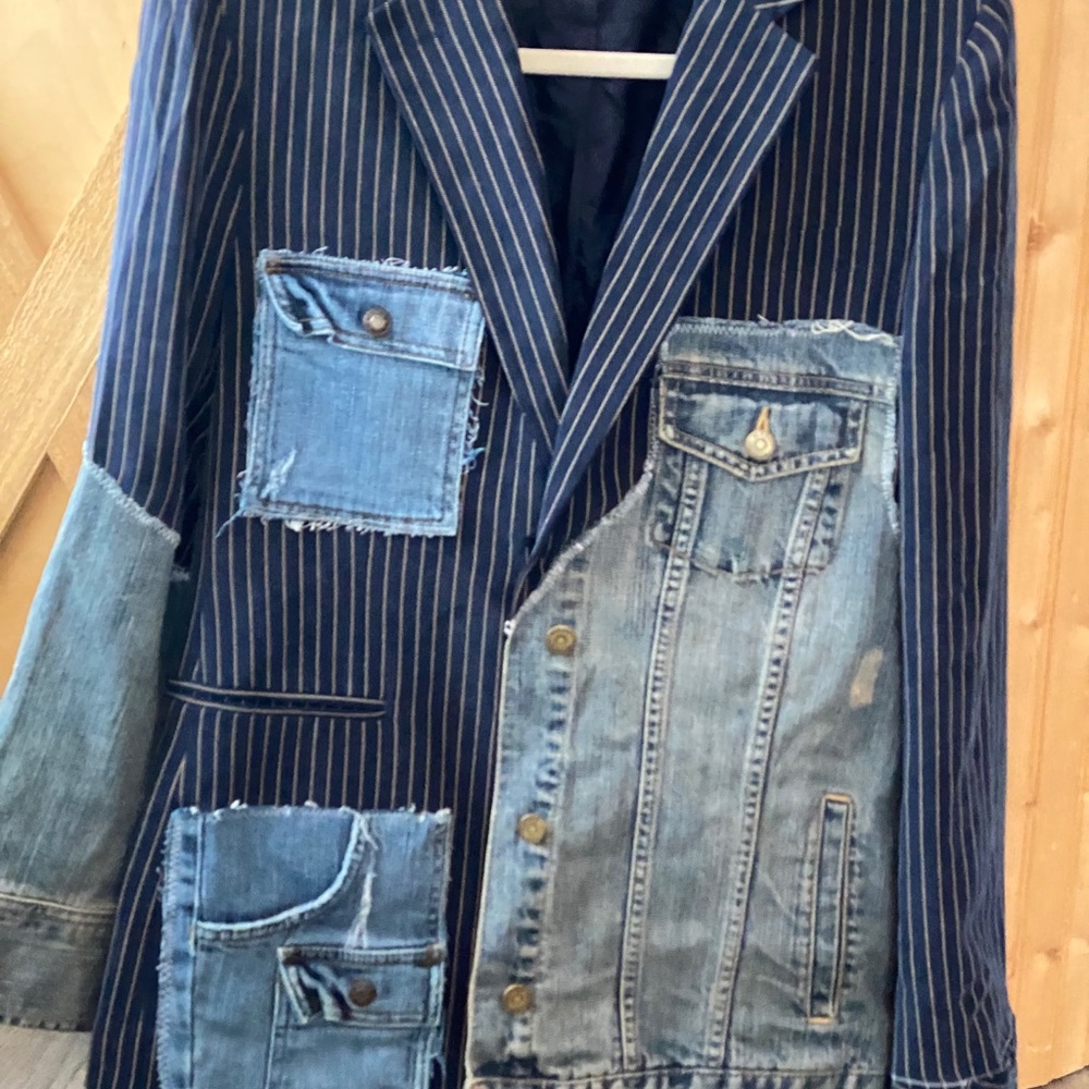 Silk/Denim Pinstriped Mixed Media Jacket